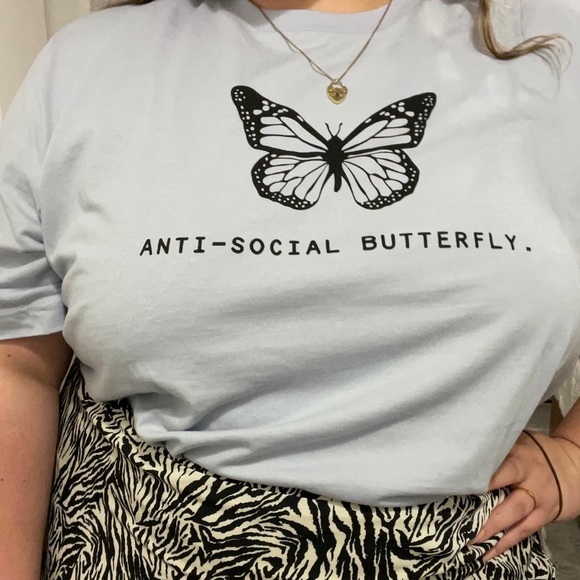 Plus Size Graphic Tee- Anti-social Butterfly - Picture 1 of 2